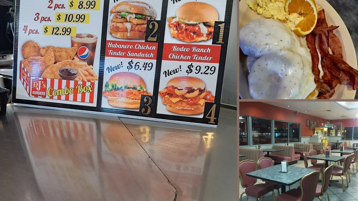 Fast food restaurant interior with simple seating.