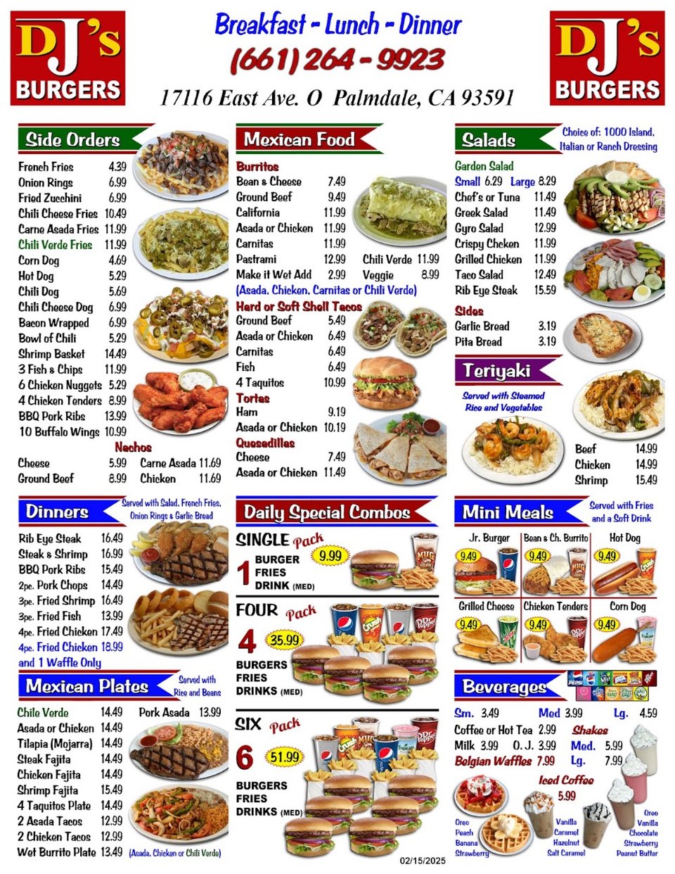 Breakfast and grill options listed on a menu board.