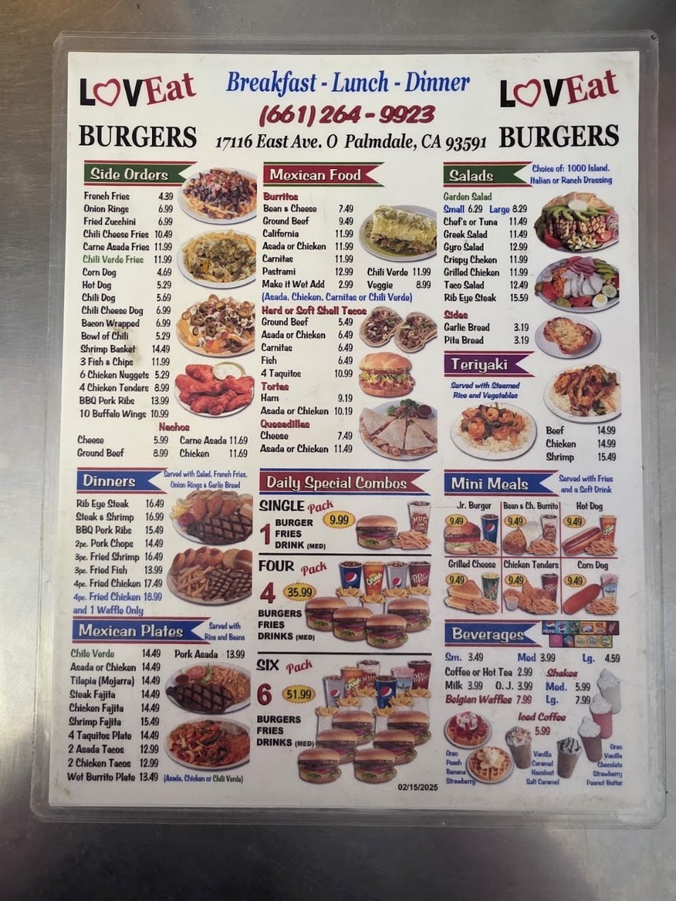 Restaurant menu with sides, quesadillas, and tortas.
